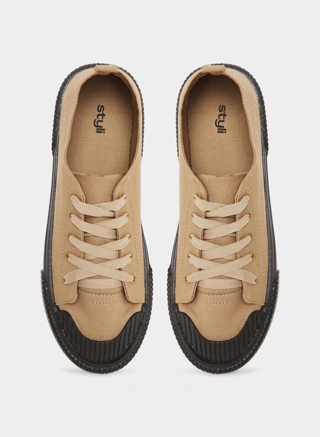 Styli Men Beige Canvas Sneakers with Black Sole - Image 5